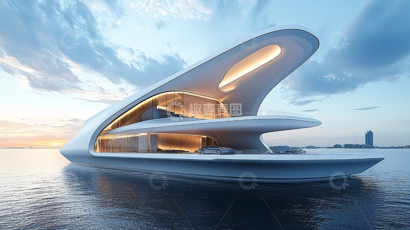 高清大图下载【趣麦麦图】未来感水上建筑