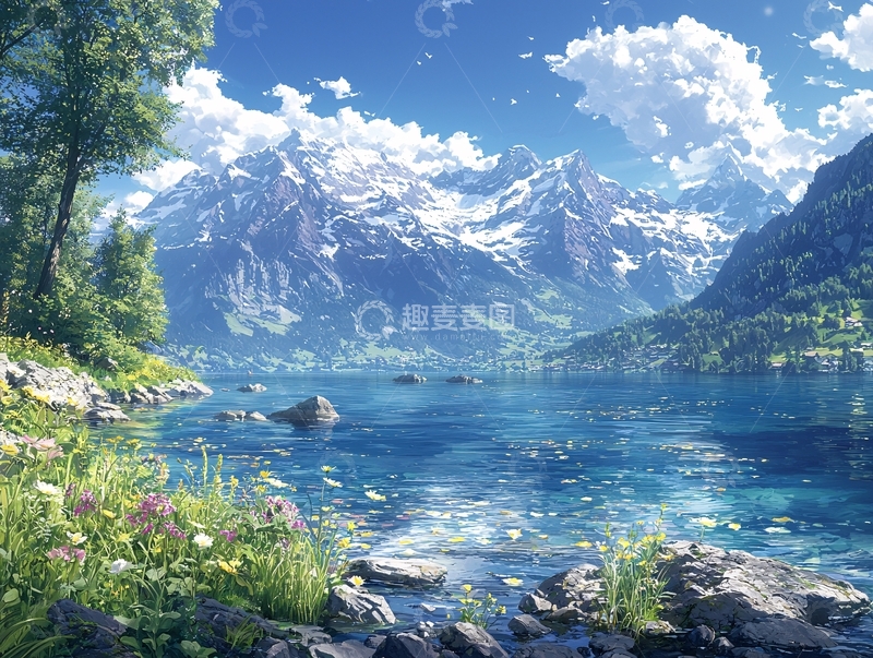 高清大图下载【趣麦麦图】雪山湖泊风景