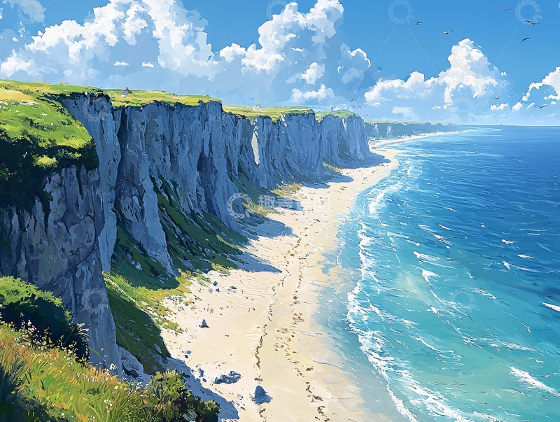 高清大图下载【趣麦麦图】海边悬崖峭壁风景画