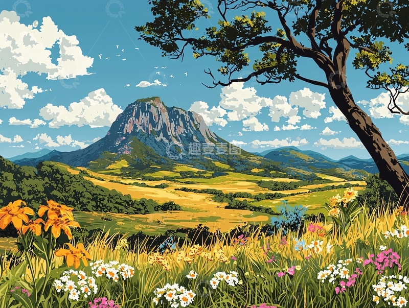 高清大图下载【趣麦麦图】山峦叠嶂的田园风光