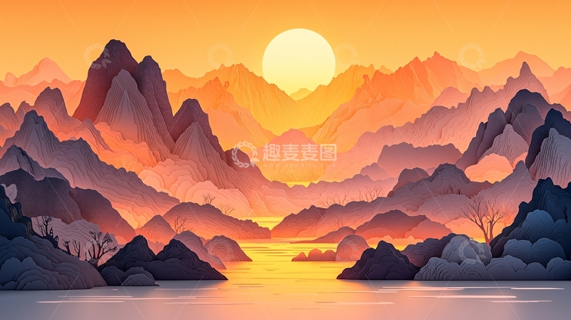 高清大图下载【趣麦麦图】日落山川景色