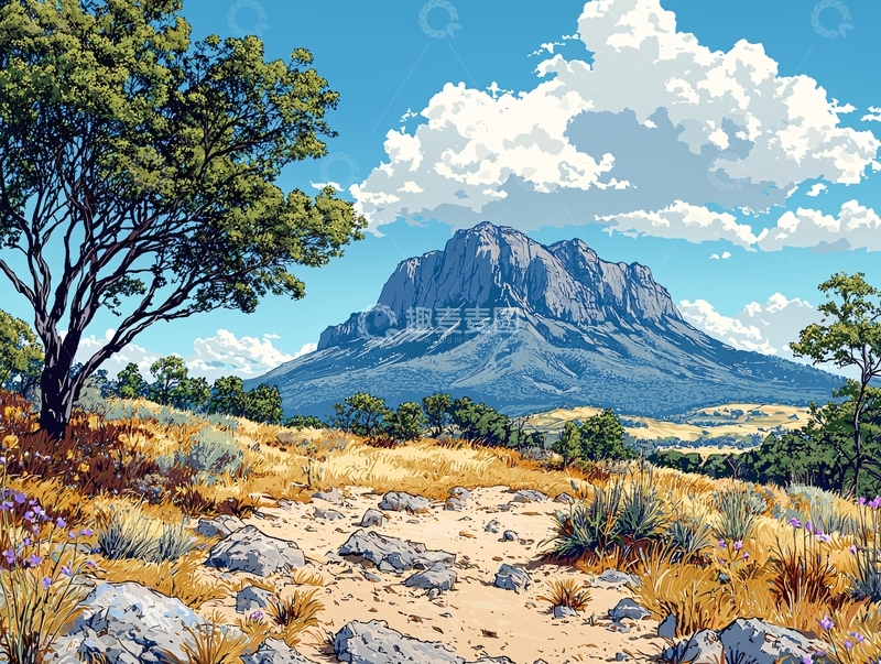 高清大图下载【趣麦麦图】阳光下的山脉与树木