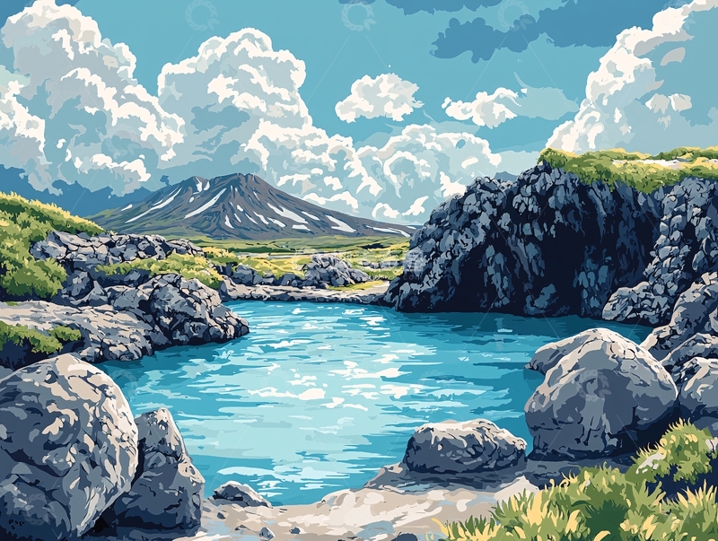 高清大图下载【趣麦麦图】蓝天白云下的火山湖泊