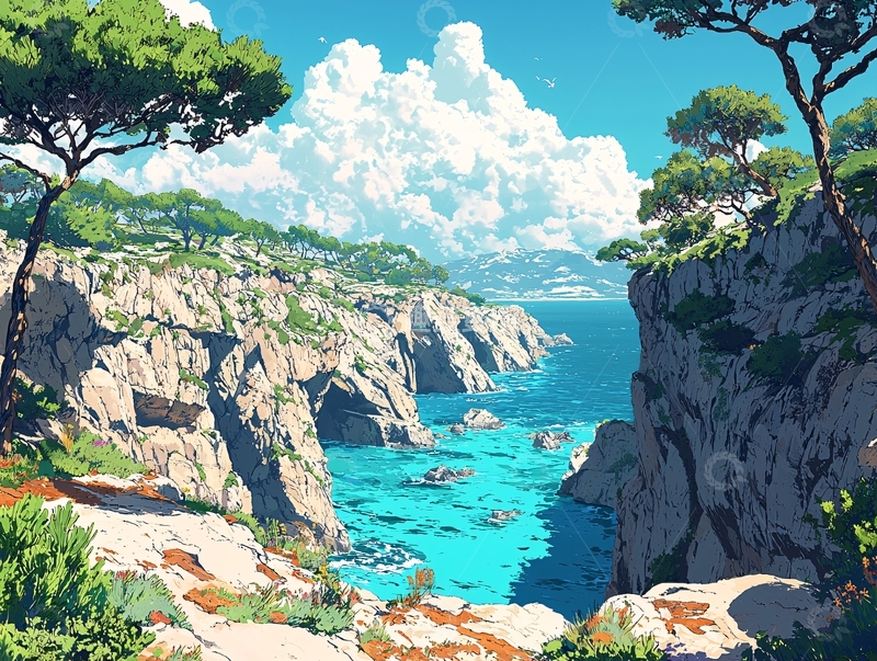 高清大图下载【趣麦麦图】阳光海岸线悬崖峭壁