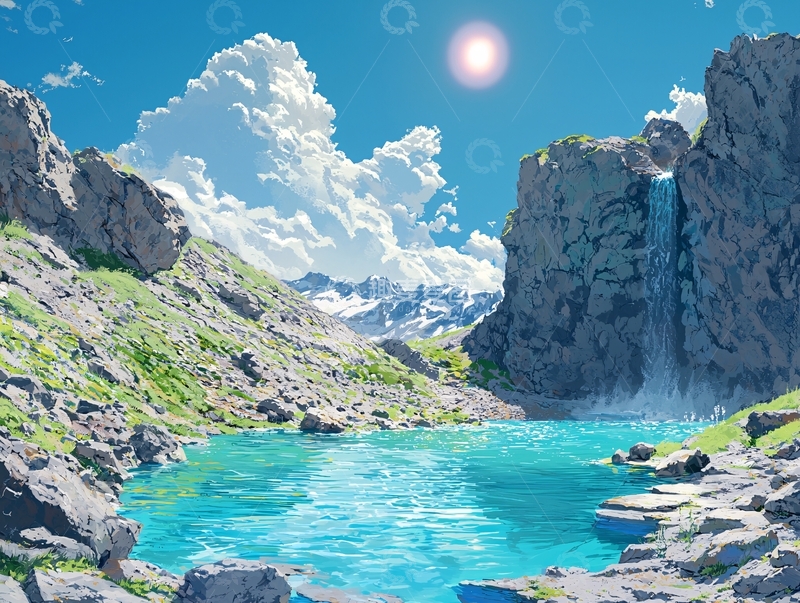 高清大图下载【趣麦麦图】阳光明媚的山间湖泊