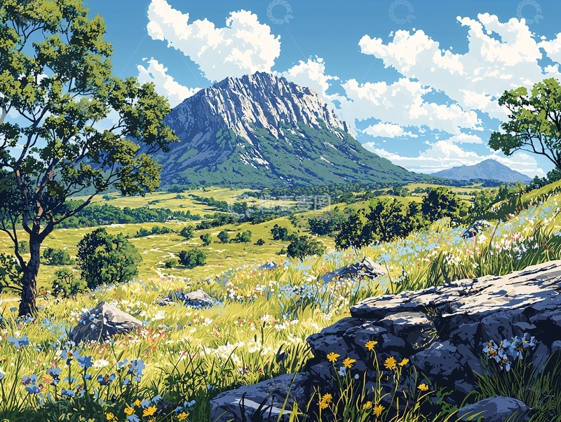 高清大图下载【趣麦麦图】阳光下的山峦草原