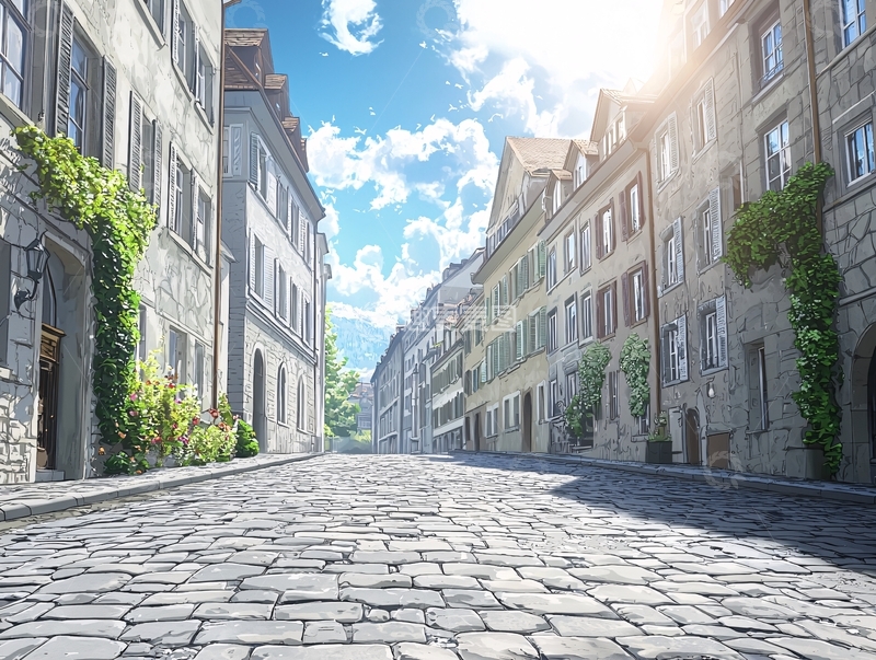 高清大图下载【趣麦麦图】阳光下的欧洲古镇街道