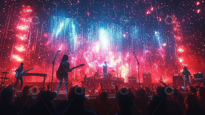 高清大图下载【趣麦麦图】绚丽舞台灯光下的乐队演出