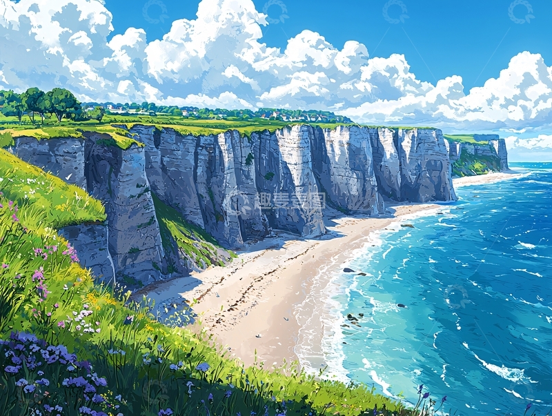高清大图下载【趣麦麦图】阳光沙滩峭壁海岸线