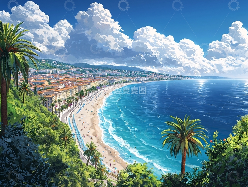 高清大图下载【趣麦麦图】蔚蓝海岸海滩城市风光
