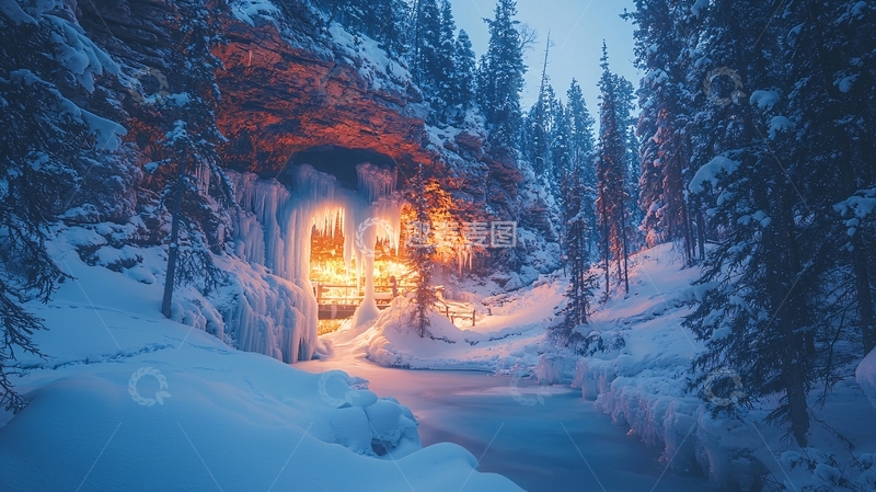 高清大图下载【趣麦麦图】冰雪洞穴森林景观