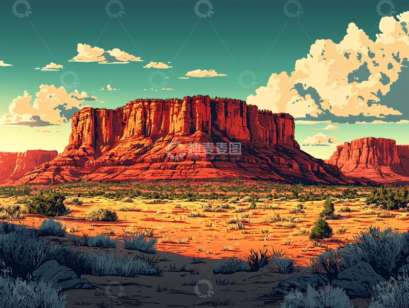 高清大图下载【趣麦麦图】红色岩石山在沙漠中