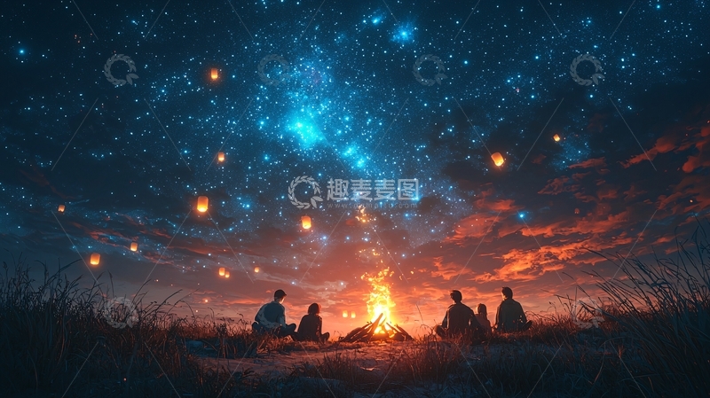 高清大图下载【趣麦麦图】星空篝火晚会