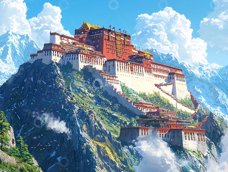 高清大图下载【趣麦麦图】雪山之巅的红色宫殿