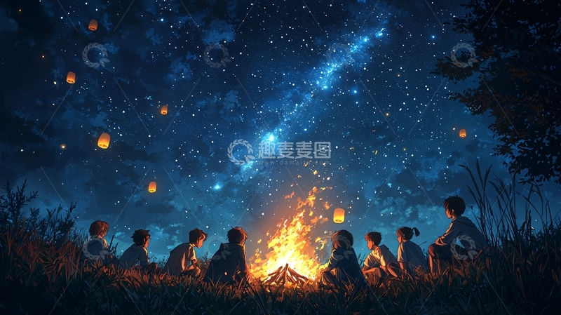 高清大图下载【趣麦麦图】星空篝火晚会
