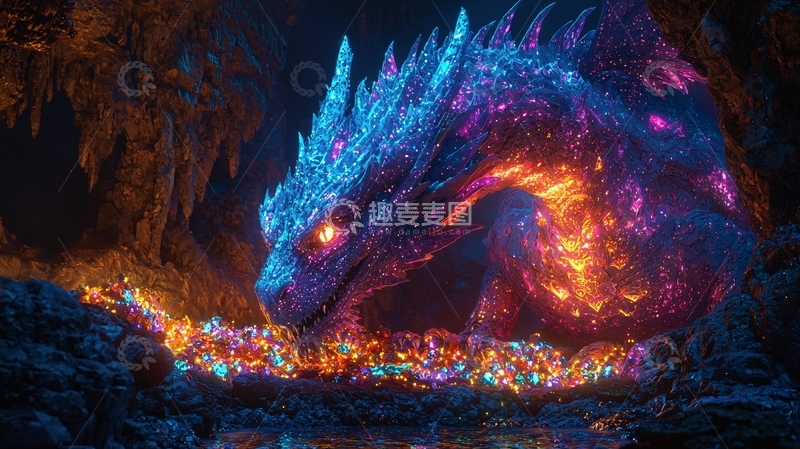 高清大图下载【趣麦麦图】黑暗中发光的彩色巨龙