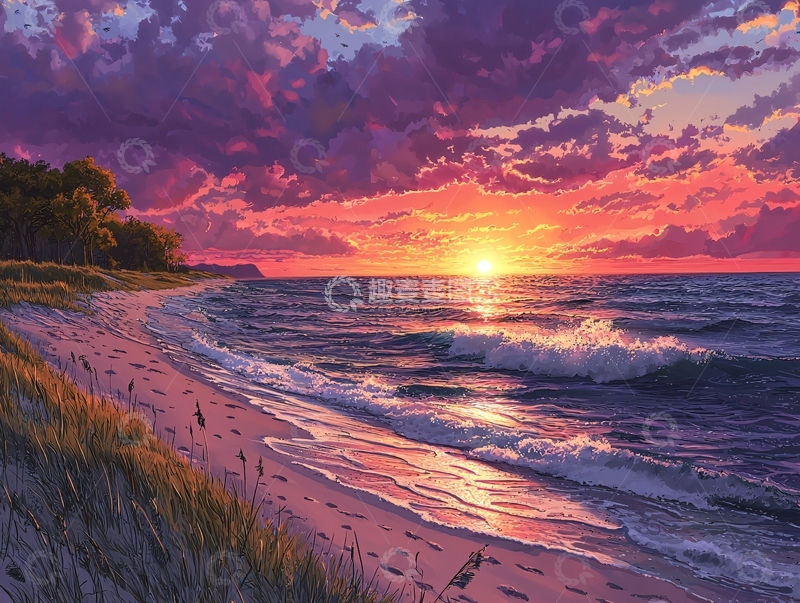 高清大图下载【趣麦麦图】海滩日落美景