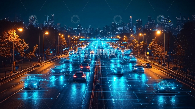 高清大图下载【趣麦麦图】夜幕下城市高速公路车流