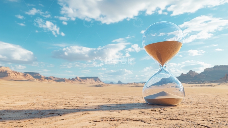 高清大图下载【趣麦麦图】沙漏在沙漠背景下