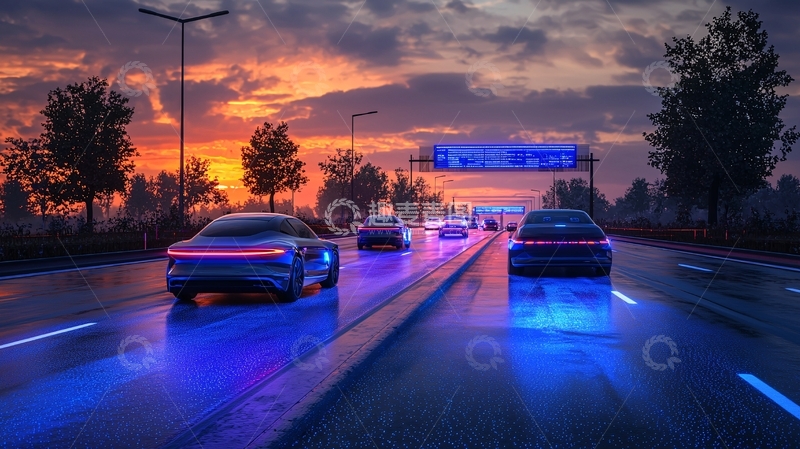 高清大图下载【趣麦麦图】夕阳下湿漉漉的高速公路