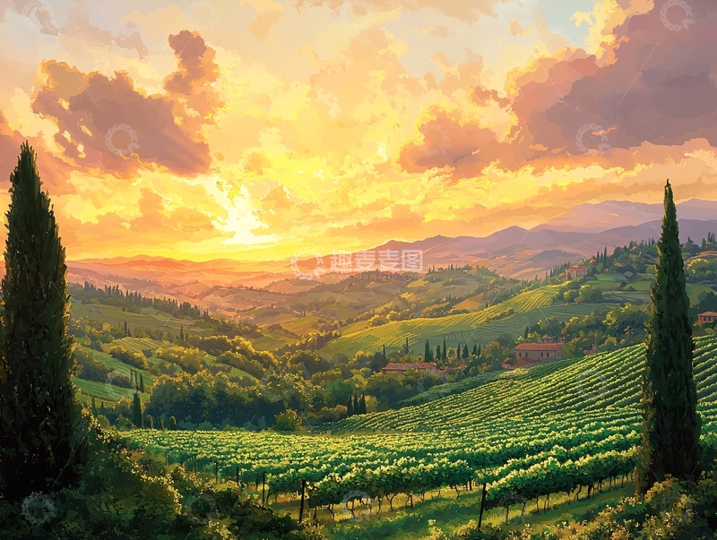 高清大图下载【趣麦麦图】意大利乡村夕阳