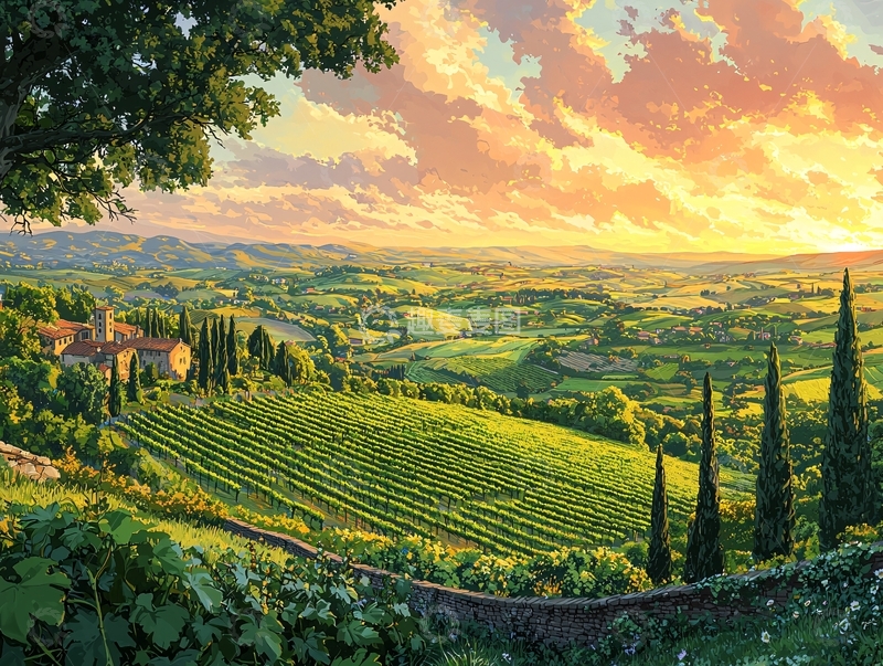 高清大图下载【趣麦麦图】夕阳下的田园风光