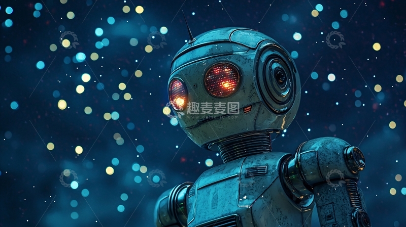 高清大图下载【趣麦麦图】蓝色背景下的小机器人