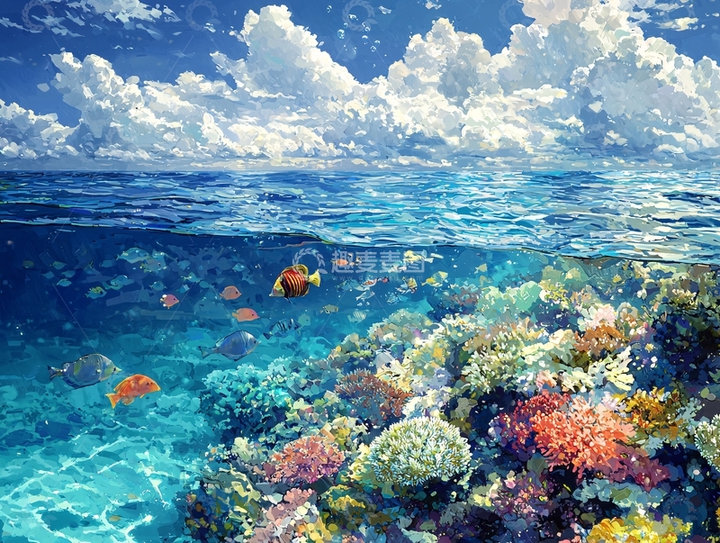 高清大图下载【趣麦麦图】海天一色珊瑚礁鱼群
