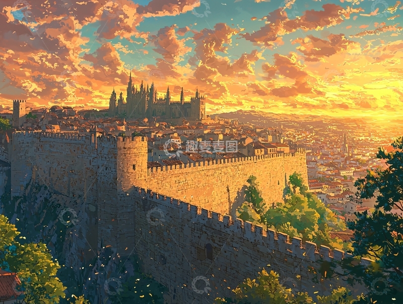 高清大图下载【趣麦麦图】夕阳下的古城墙