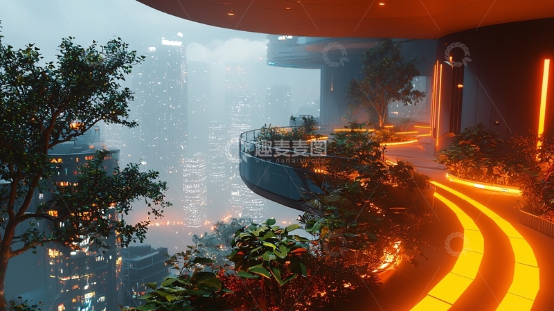 高清大图下载【趣麦麦图】未来都市阳台