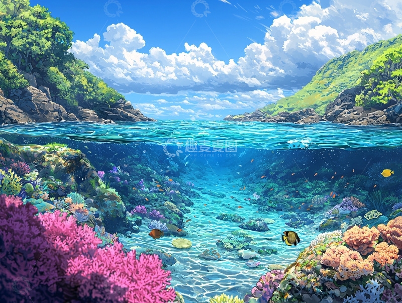 高清大图下载【趣麦麦图】海天一色珊瑚礁风景