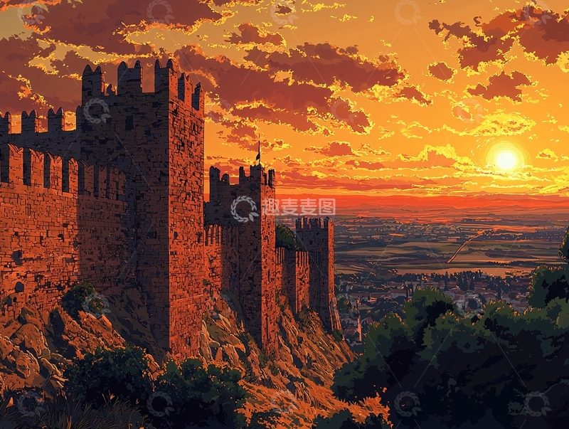 高清大图下载【趣麦麦图】日落城堡剪影