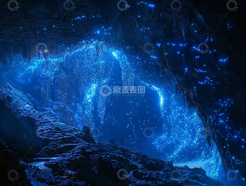 高清大图下载【趣麦麦图】蓝色荧光洞穴