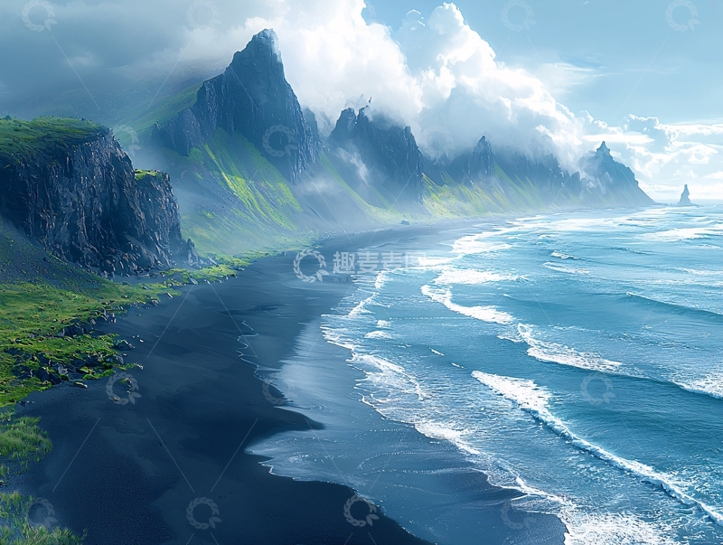 高清大图下载【趣麦麦图】云雾缭绕的山海景色