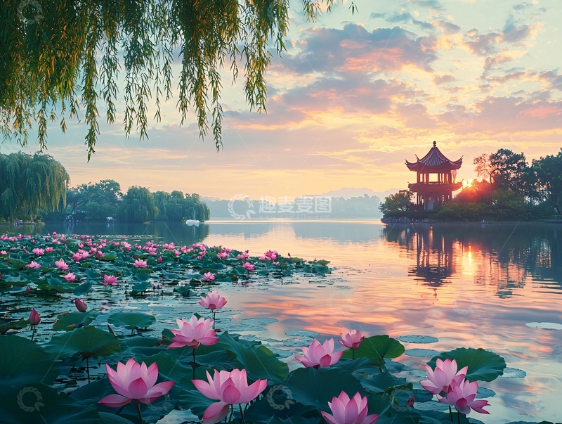 高清大图下载【趣麦麦图】清晨湖边景色