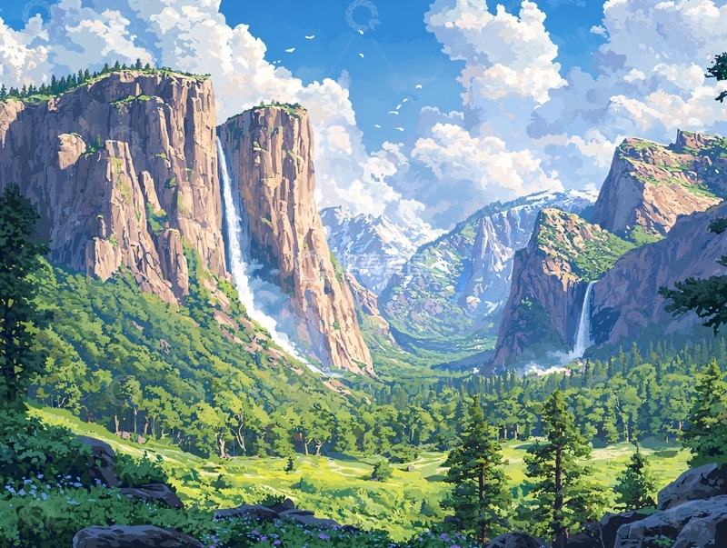 高清大图下载【趣麦麦图】阳光明媚的峡谷瀑布