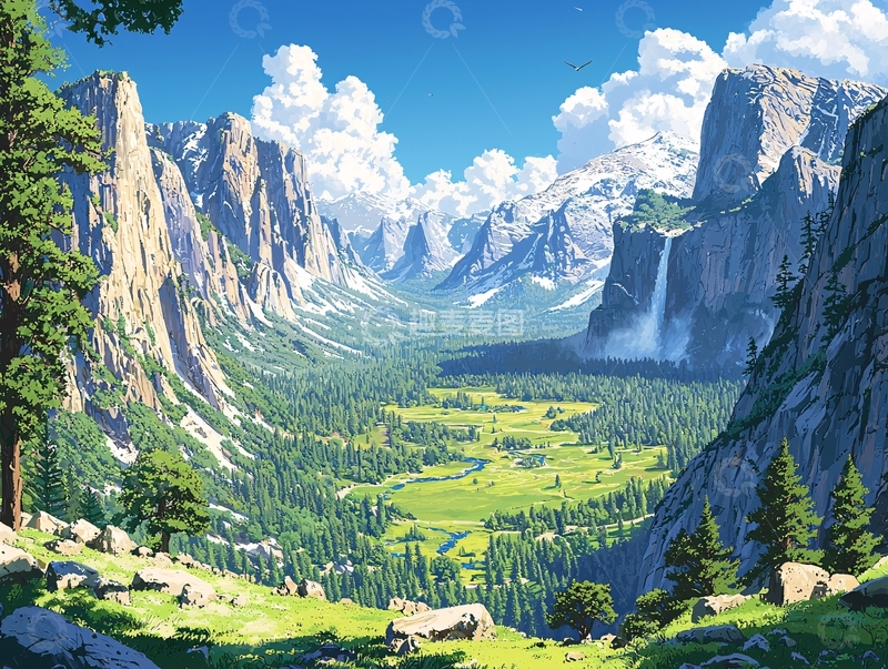 高清大图下载【趣麦麦图】阳光明媚的山谷风光