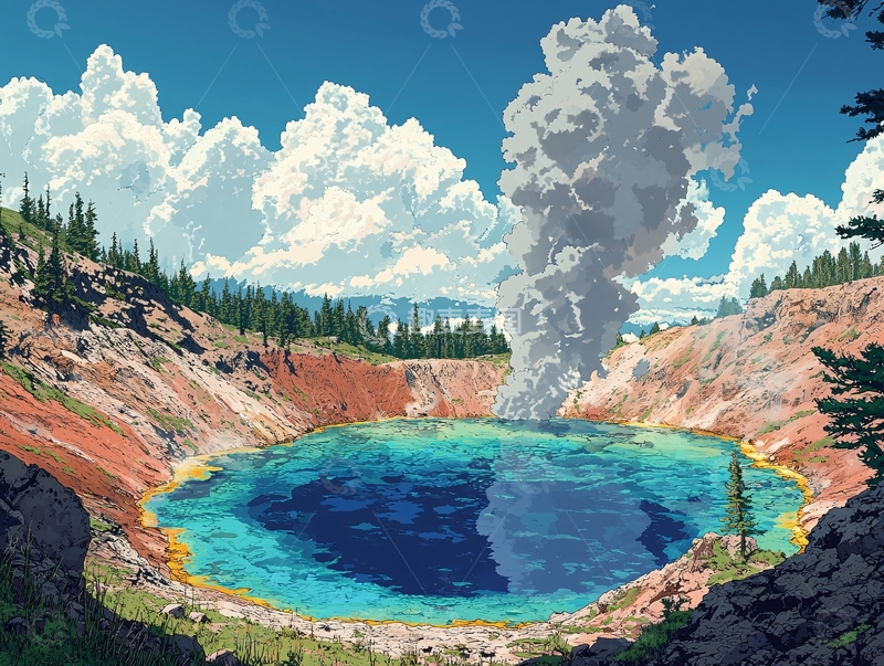 高清大图下载【趣麦麦图】彩色湖泊火山喷发