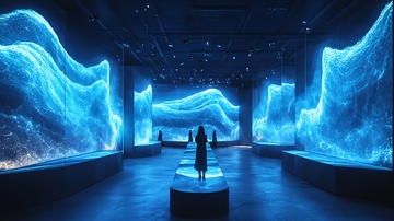 蓝色光影波浪数字艺术展