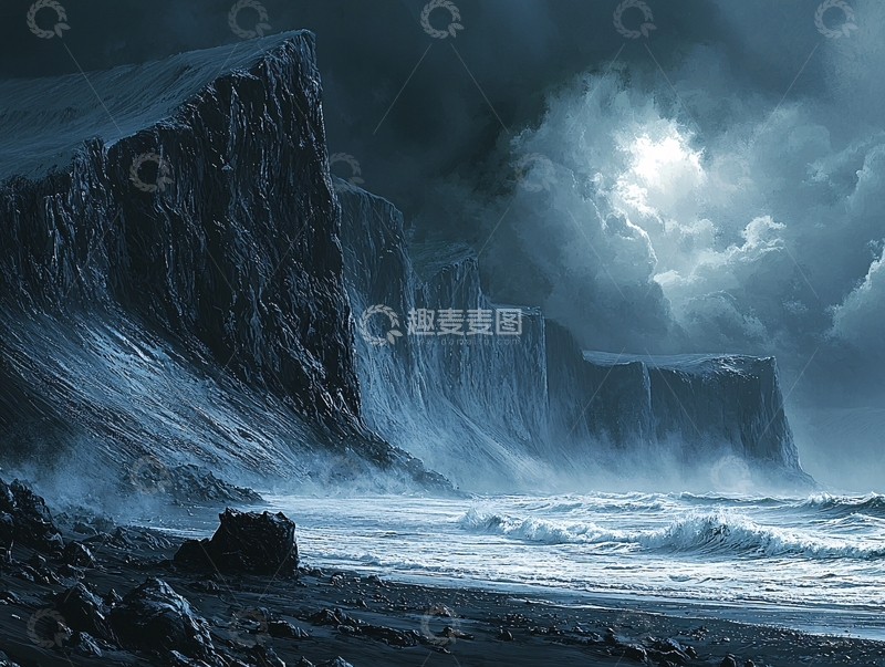 高清大图下载【趣麦麦图】暴风雨下的黑色峭壁海岸