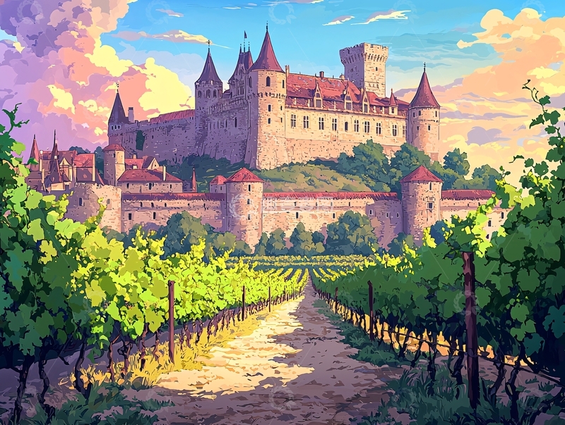 高清大图下载【趣麦麦图】欧洲古堡葡萄园风景