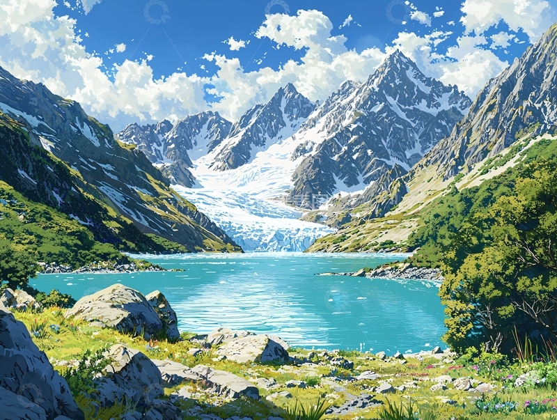 高清大图下载【趣麦麦图】雪山湖泊风景