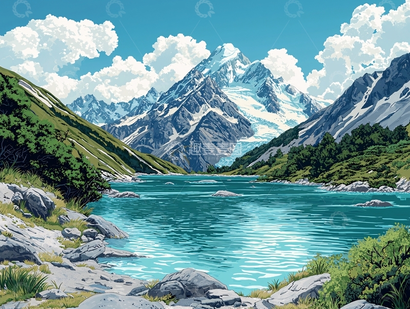 高清大图下载【趣麦麦图】雪山湖泊风景图