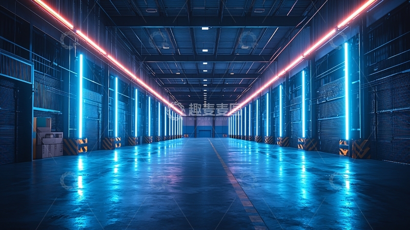 高清大图下载【趣麦麦图】霓虹灯工业厂房走廊