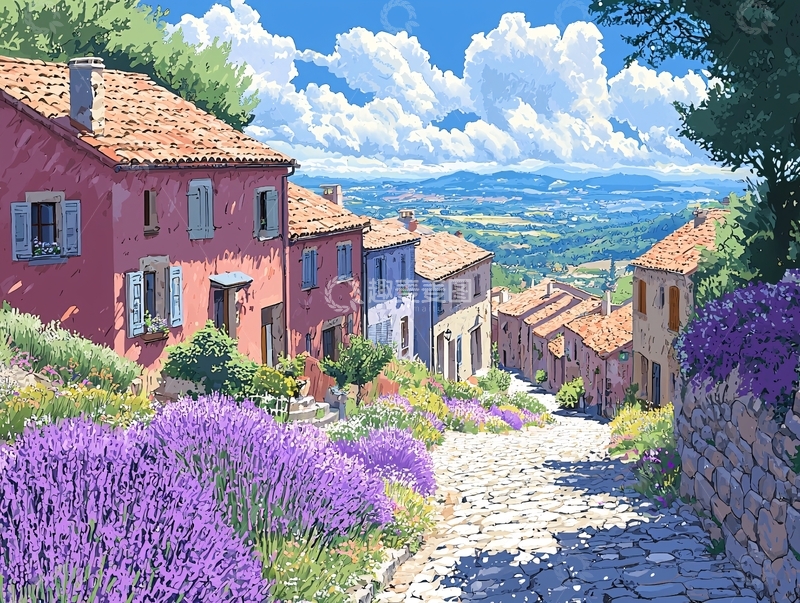 高清大图下载【趣麦麦图】薰衣草田园乡村小路