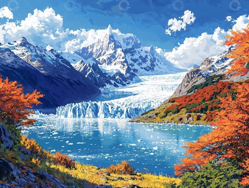 高清大图下载【趣麦麦图】秋色冰川雪山湖泊