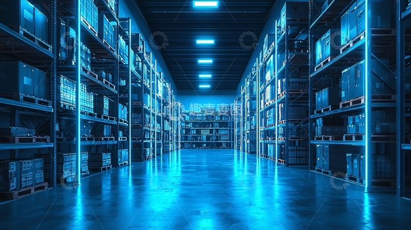 高清大图下载【趣麦麦图】蓝色灯光下的现代化仓库