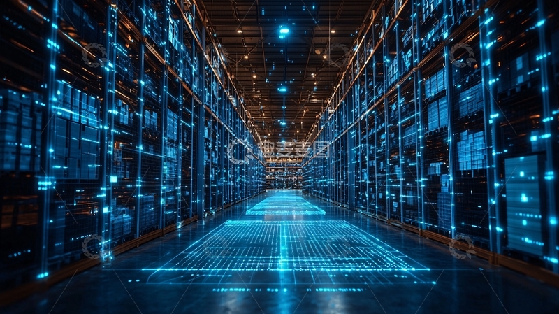 高清大图下载【趣麦麦图】蓝色科技感服务器机房