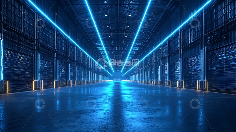 高清大图下载【趣麦麦图】蓝色霓虹灯科技感走廊