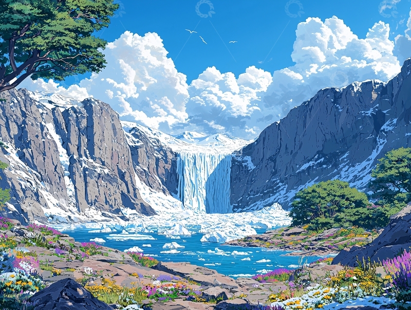 高清大图下载【趣麦麦图】冰川瀑布峡谷风景